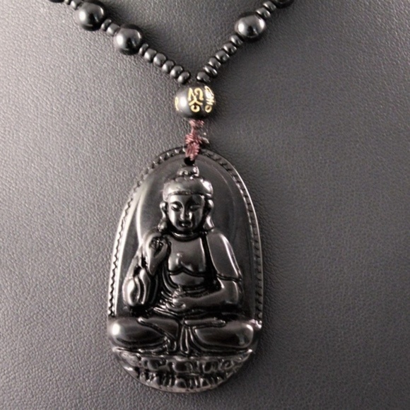 Jewelry - Black Carved Obsidian Buddha Pendant Necklace